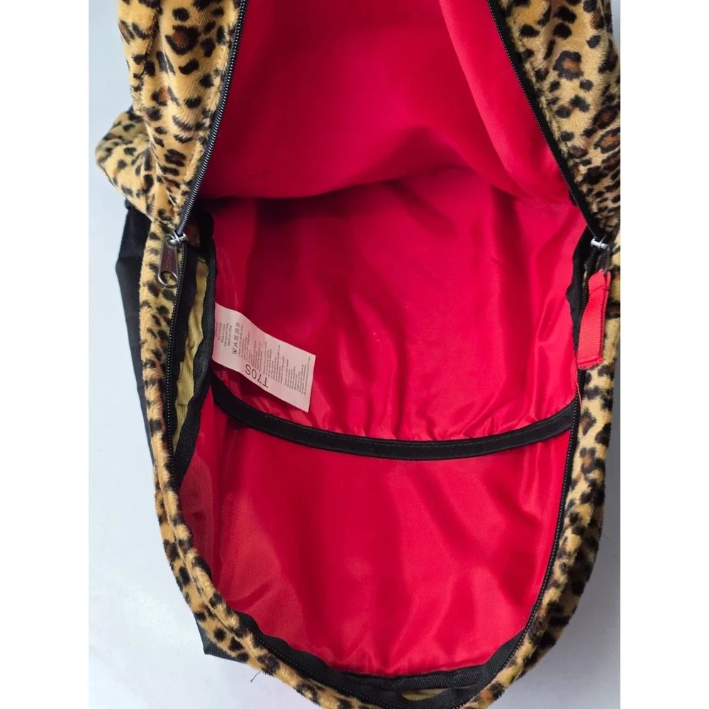 Vintage Jansport Trans Backpack Leopard Print‎ Fuzzy Bag Y2K T4750415 Rare